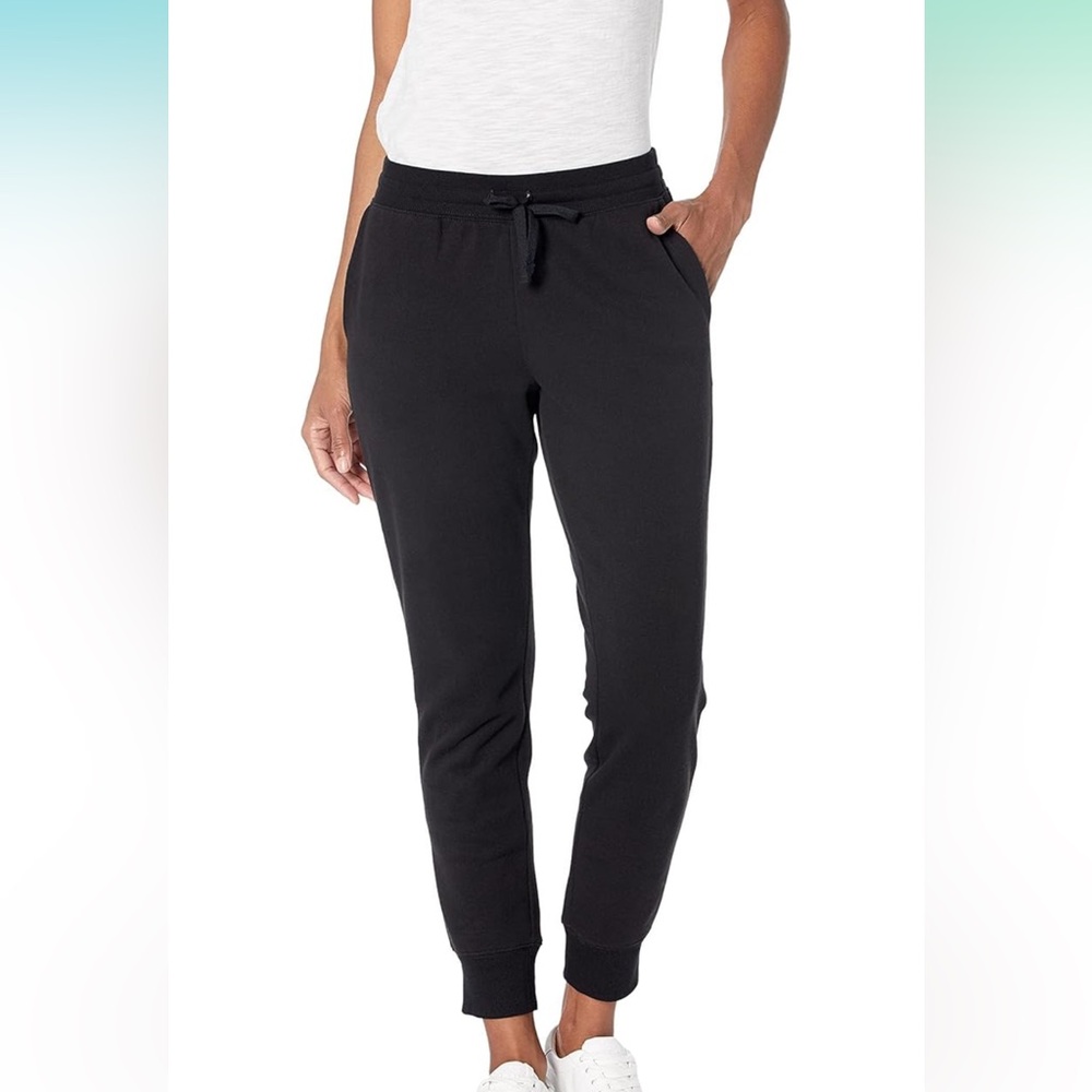 Women’s Amazon Essentials Black Comfy Fleece Jogger Sweatpants Pants Black Large